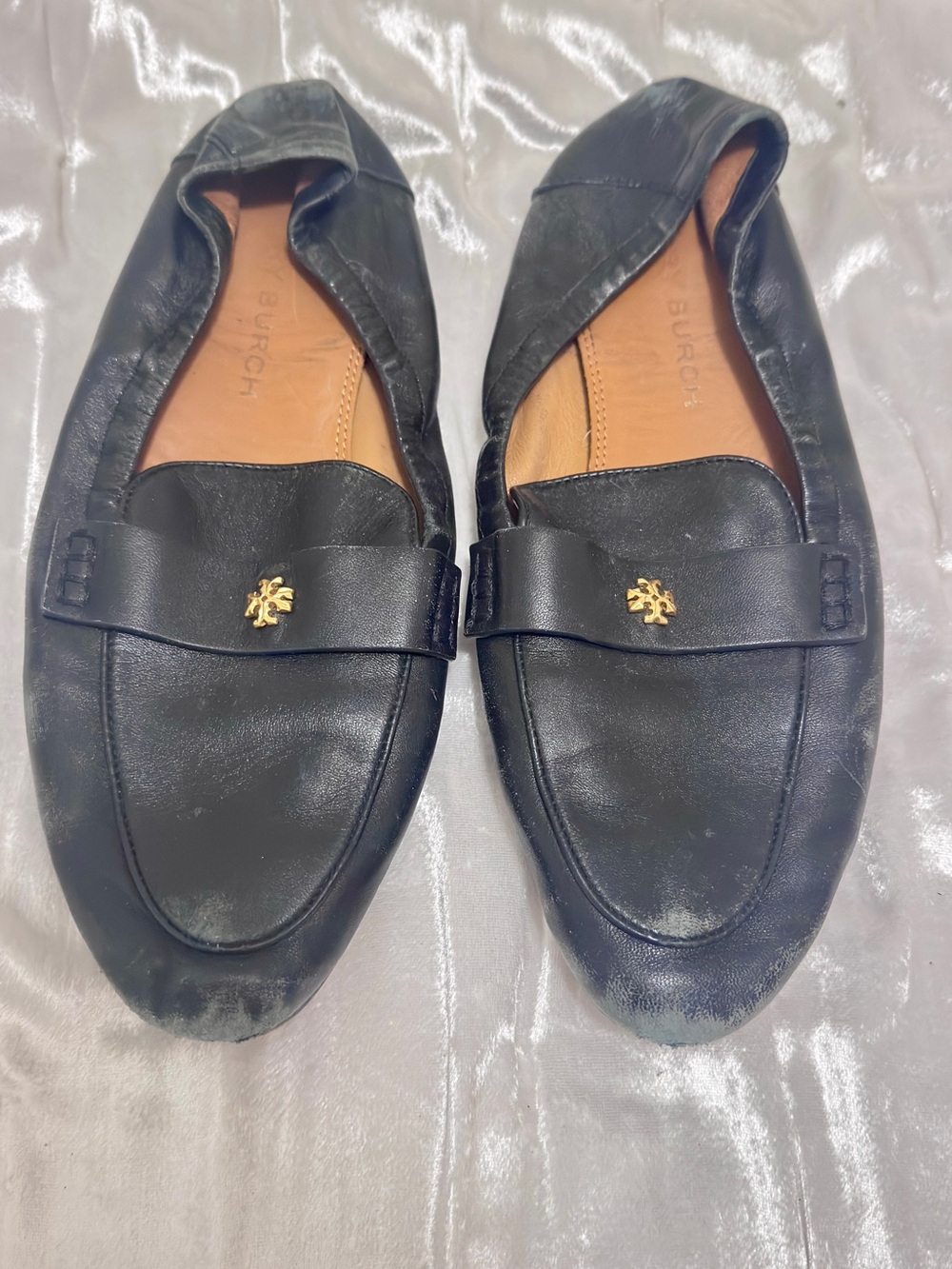 Tory Burch Black Leather Penny Ballet Loafers